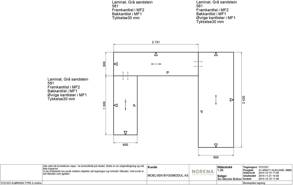 Laminat, Grå sandstein 581 Framkantlist i MF2 Bakkantlist i MF1 Øvrige kantlister i MF1