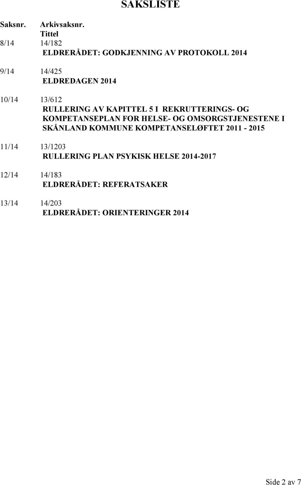 RULLERING AV KAPITTEL 5 I REKRUTTERINGS- OG KOMPETANSEPLAN FOR HELSE- OG OMSORGSTJENESTENE I SKÅNLAND