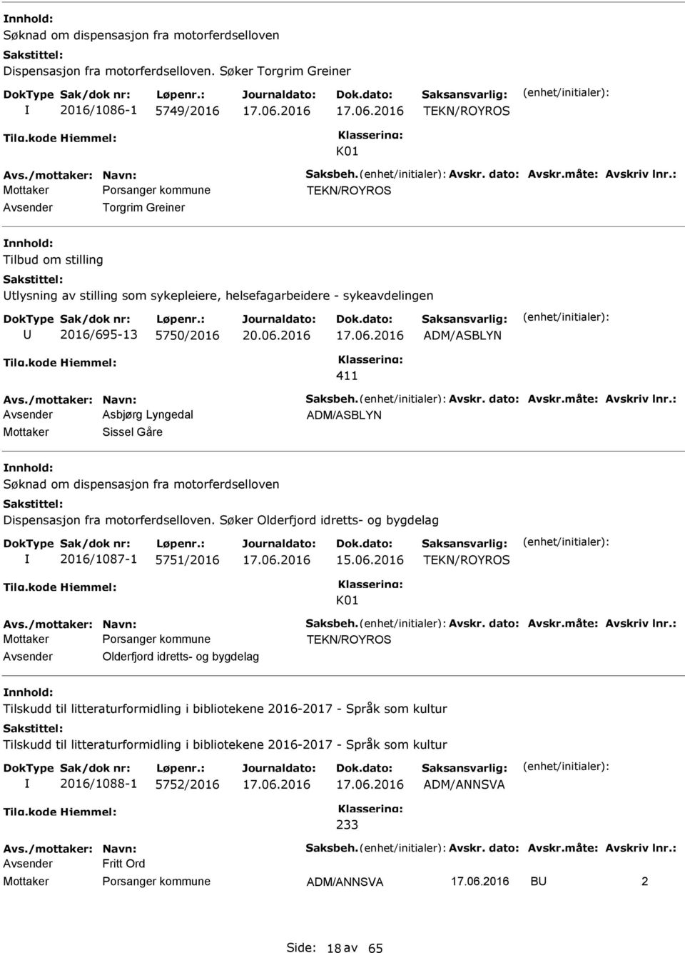 bygdelag : Avsender Fritt Ord ADM/ANNSVA 17.06.2016 BU 2