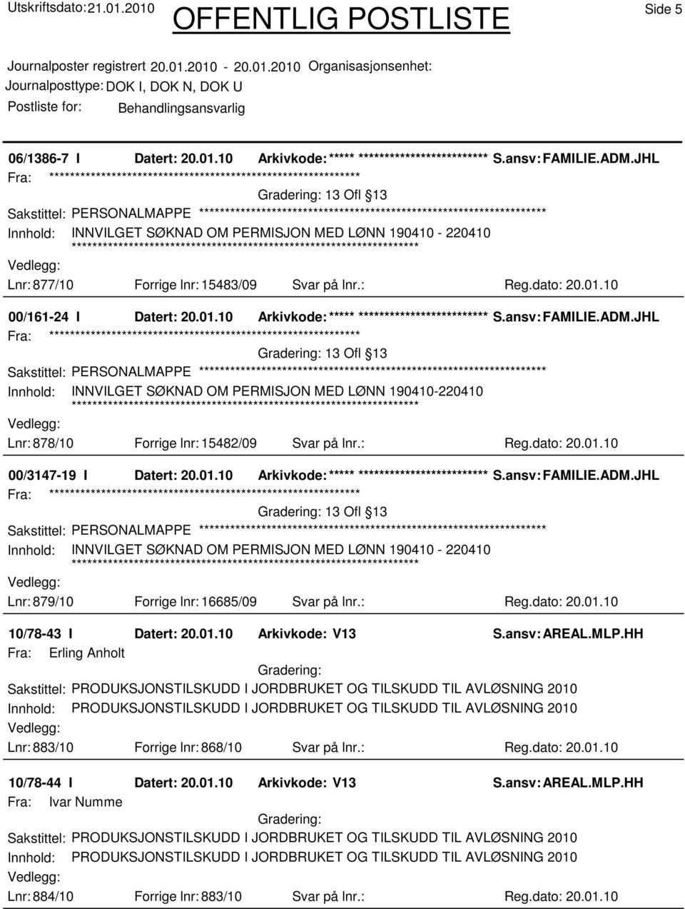 10 00/161-24 I Datert: 20.01.10 Arkivkode:***** ****************************** S.ansv: FAMILIE.ADM.