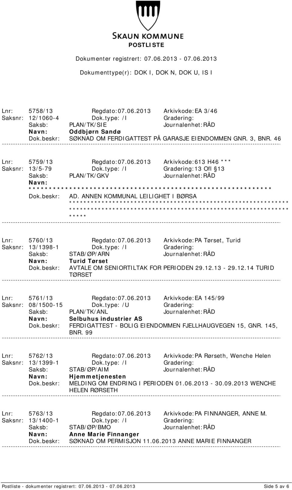 type: /I Gradering: Saksb: STAB/ØP/ARN Journalenhet:RÅD Turid Tørset AVTALE OM SENIORTILTAK FOR PERIODEN 29.12.13-29.12.14 TURID TØRSET Lnr: 5761/13 Regdato:07.06.