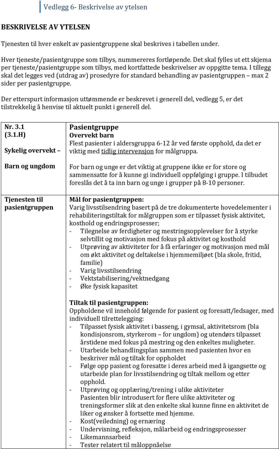 I tillegg skal det legges ved (utdrag av) prosedyre for standard behandling av pasientgruppen max 2 sider per pasientgruppe.