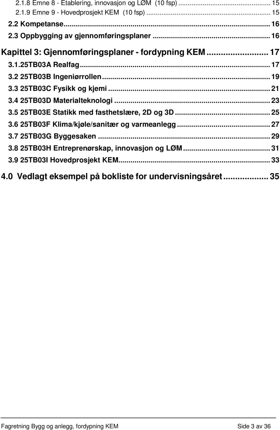 4 25TB03D Materialteknologi... 23 3.5 25TB03E Statikk med fasthetslære, 2D og 3D... 25 3.6 25TB03F Klima/kjøle/sanitær og varmeanlegg... 27 3.7 25TB03G Byggesaken... 29 3.