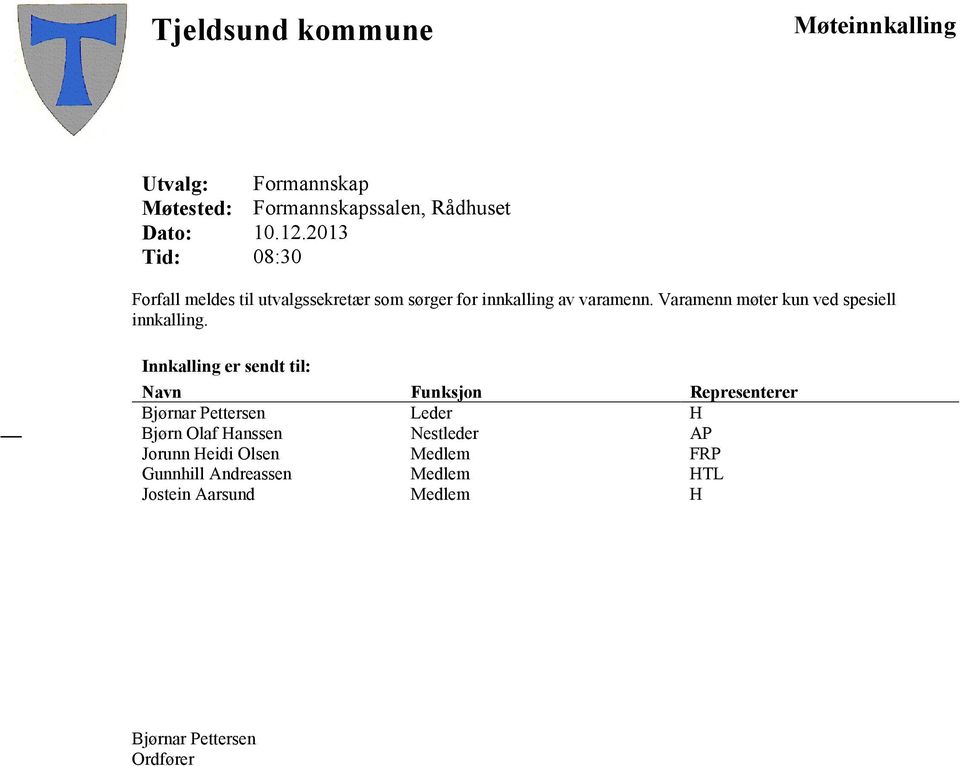 Varamenn møter kun ved spesiell innkalling.