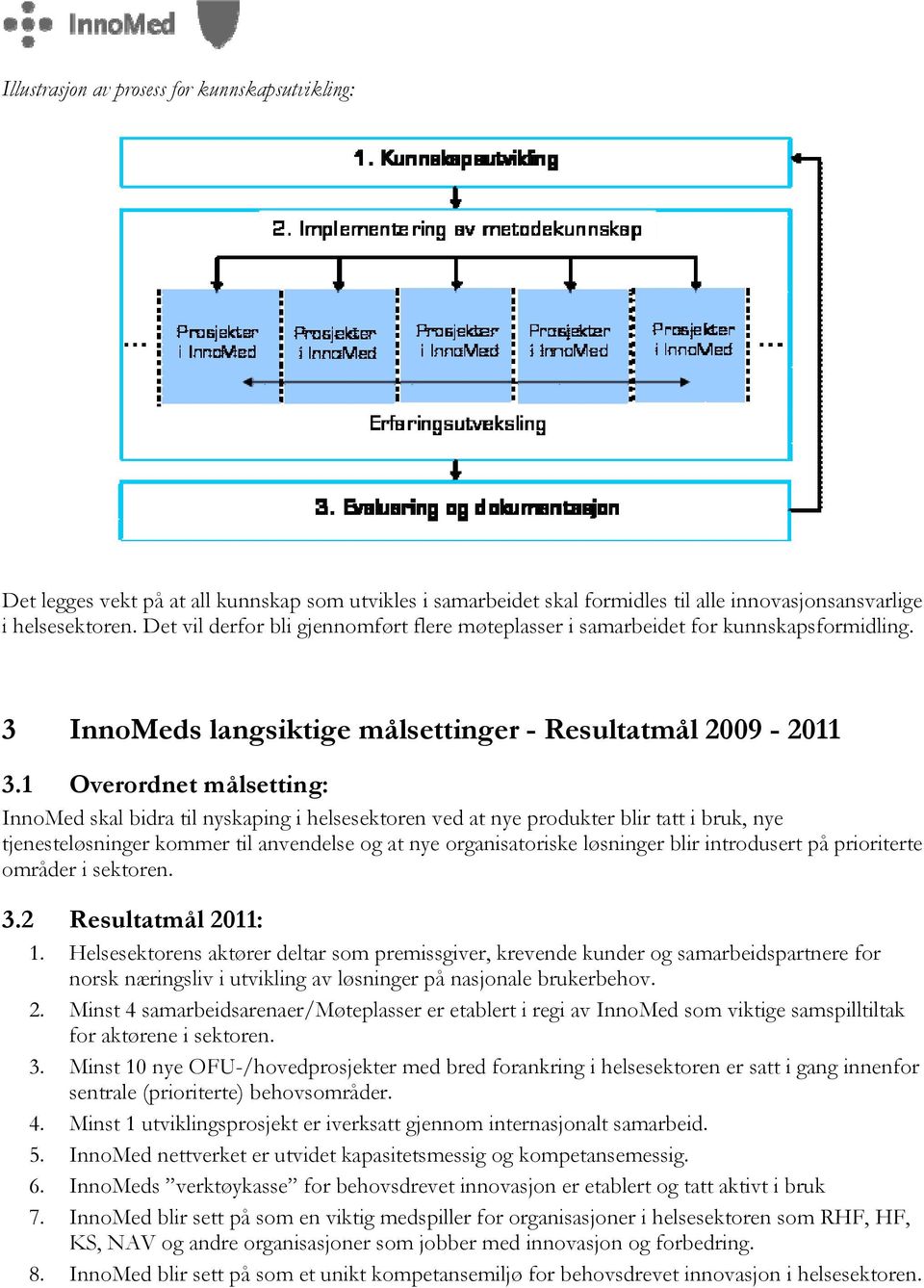 1 Overordnet målsetting: skal bidra til nyskaping i helsesektoren ved at nye produkter blir tatt i bruk, nye tjenesteløsninger kommer til anvendelse og at nye organisatoriske løsninger blir