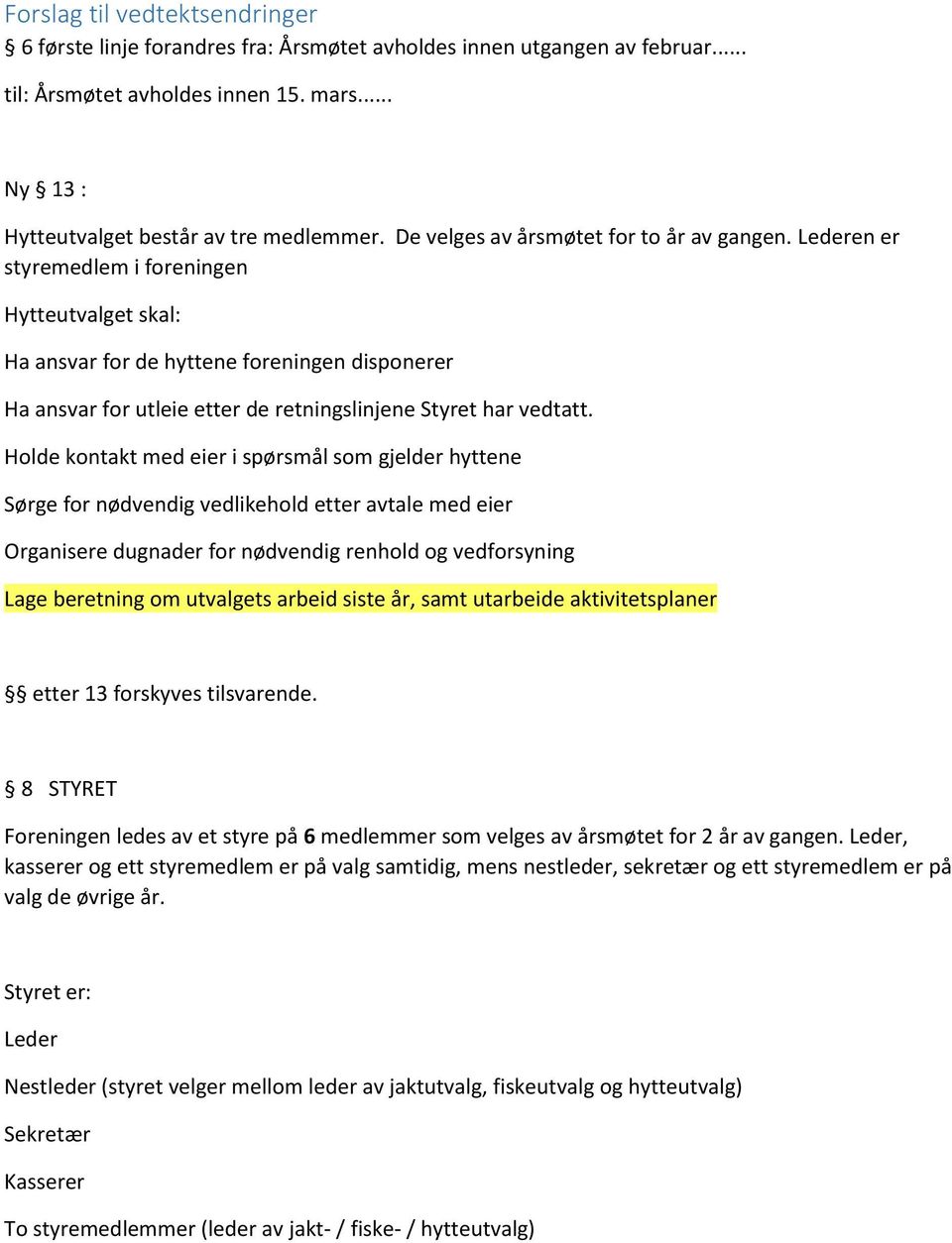 Lederen er styremedlem i foreningen Hytteutvalget skal: Ha ansvar for de hyttene foreningen disponerer Ha ansvar for utleie etter de retningslinjene Styret har vedtatt.