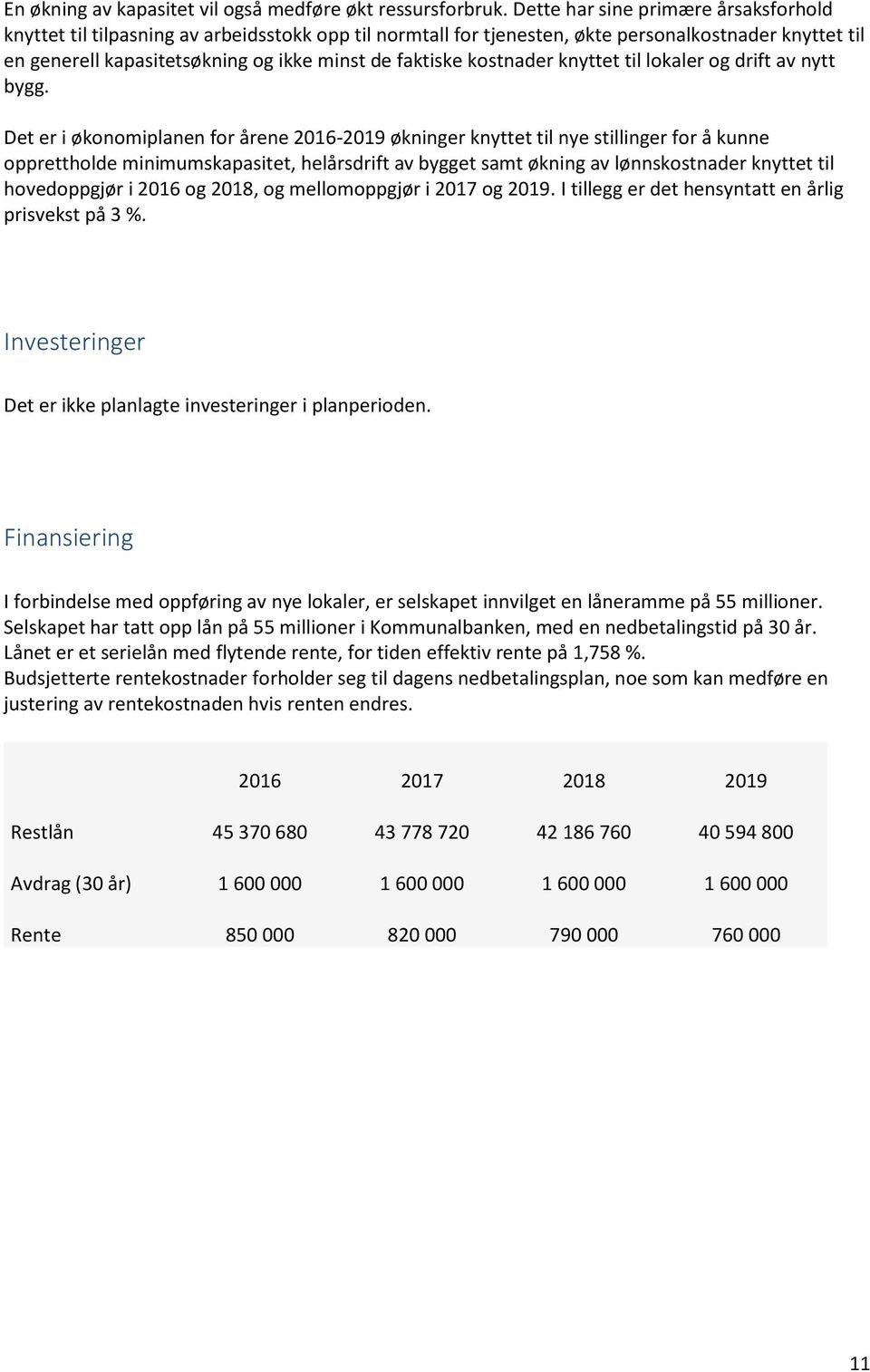 kostnader knyttet til lokaler og drift av nytt bygg.