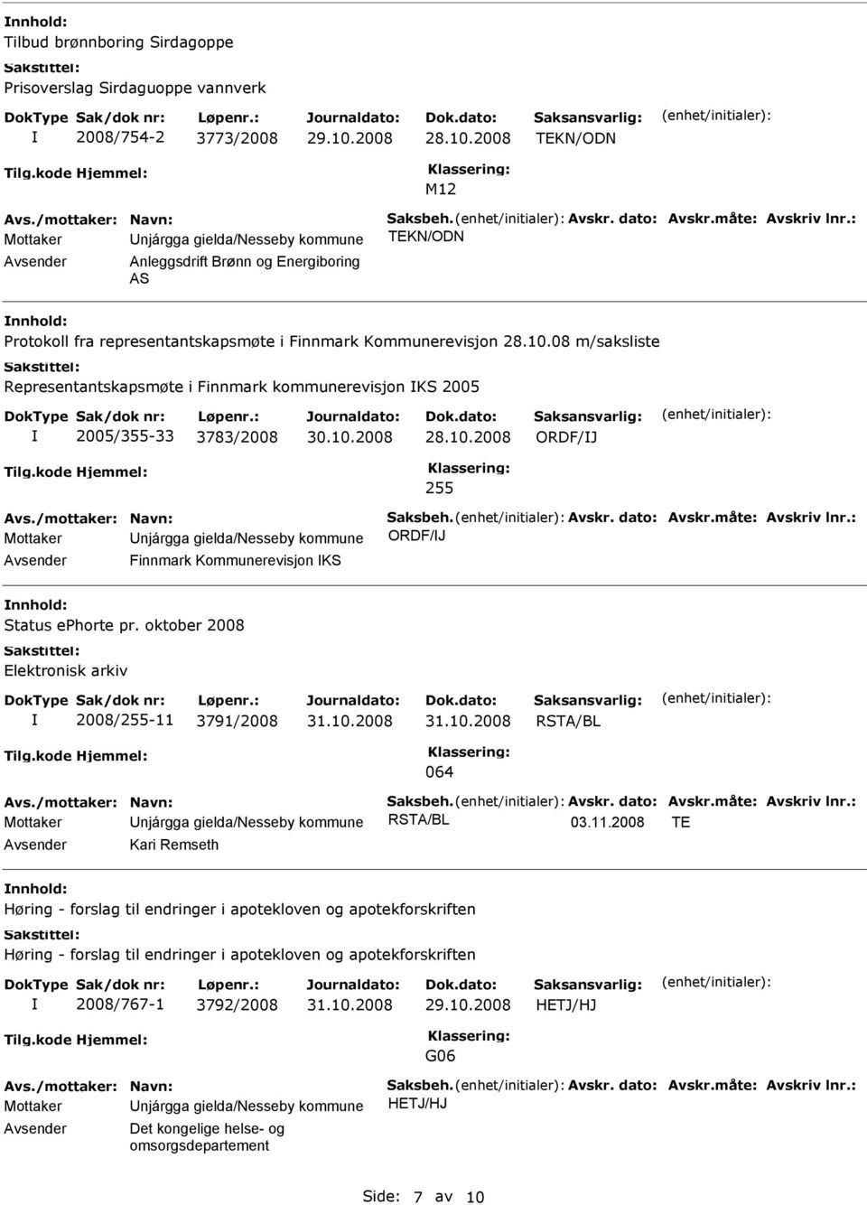 08 m/saksliste Representantskapsmøte i Finnmark kommunerevisjon KS 2005 2005/355-33 3783/2008 30.10.2008 ORDF/J 255 Avs./mottaker: Navn: Saksbeh. Avskr. dato: Avskr.måte: Avskriv lnr.