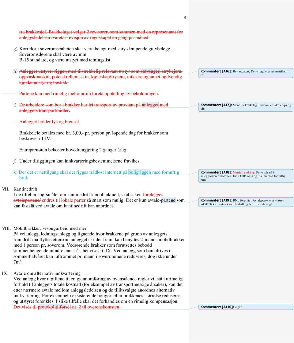 h) Anlegget utstyrer riggen med tilstrekkelig relevant utstyr som støvsuger, strykejern, oppvaskmaskin, potetskrellemaskin, kjøleskap/frysere, miksere og annet nødvendig kjøkkenutstyr og bestikk.