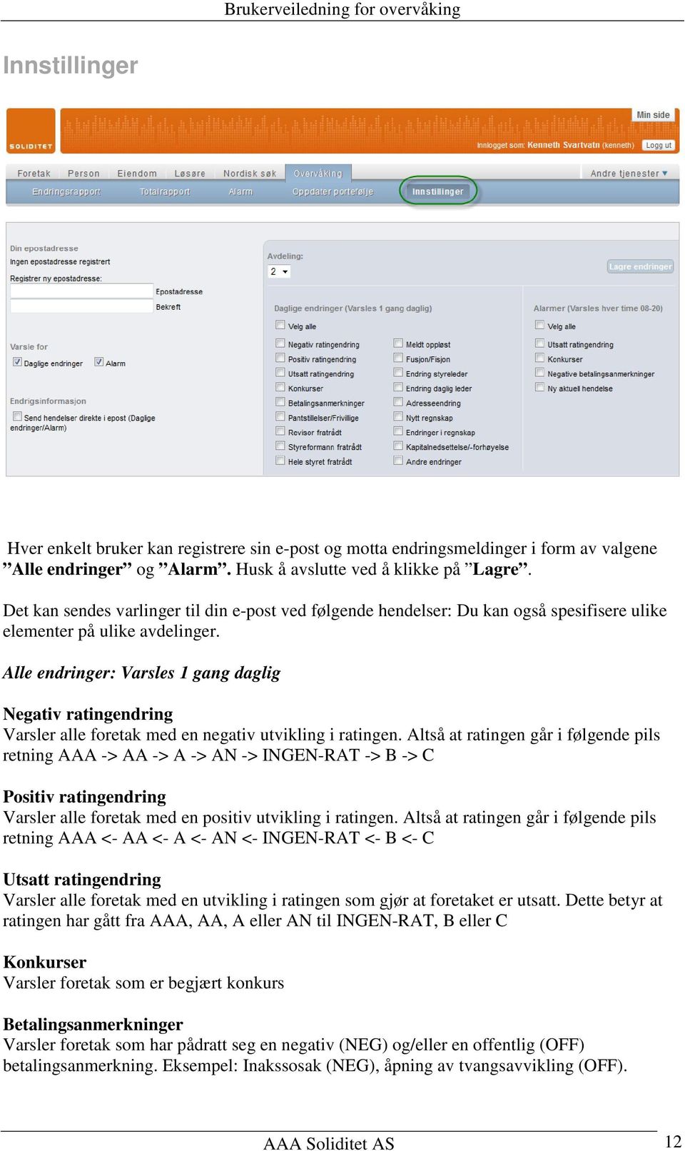 Alle endringer: Varsles 1 gang daglig Negativ ratingendring Varsler alle foretak med en negativ utvikling i ratingen.