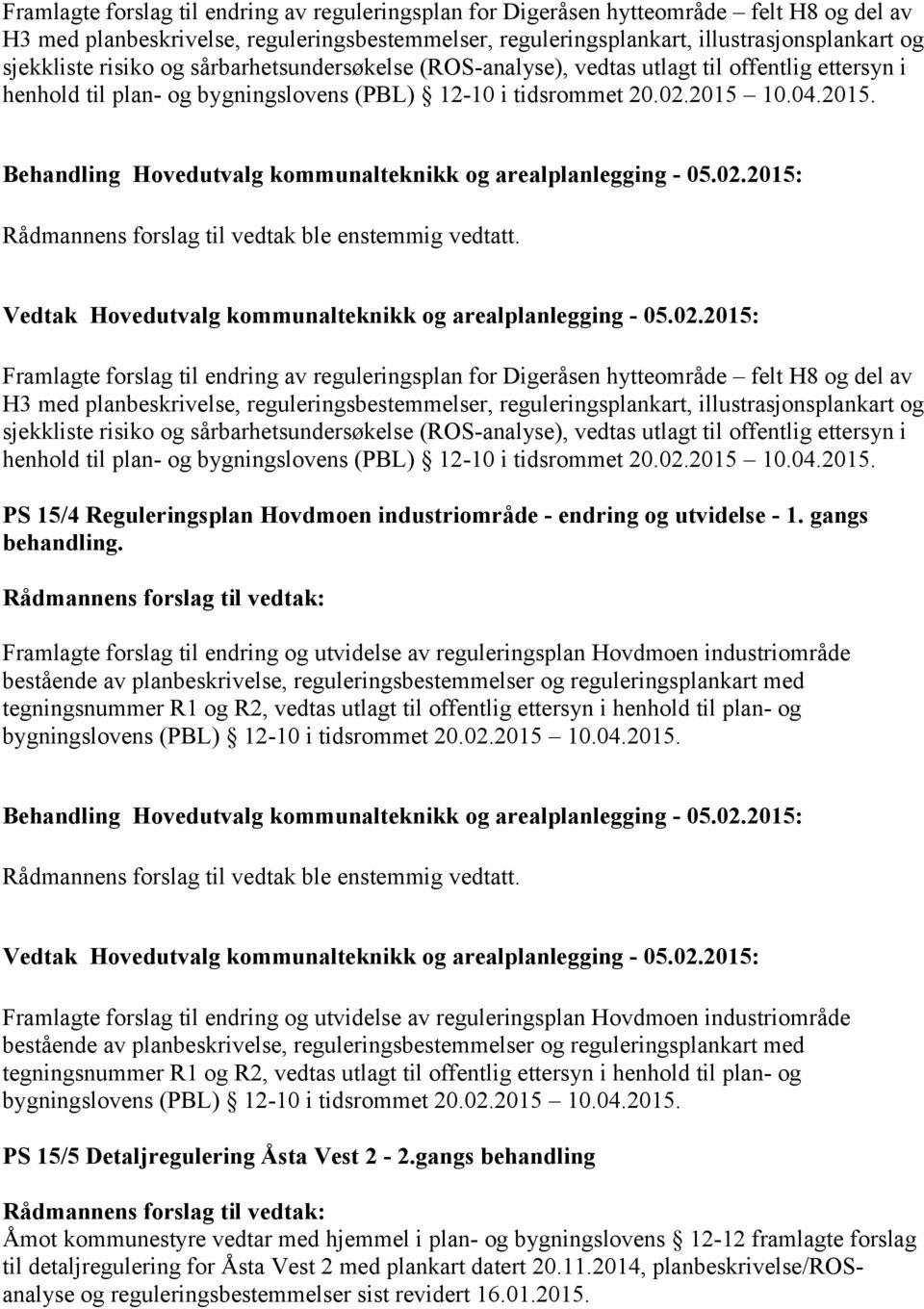 10.04.2015.  10.04.2015. PS 15/4 Reguleringsplan Hovdmoen industriområde - endring og utvidelse - 1. gangs behandling.