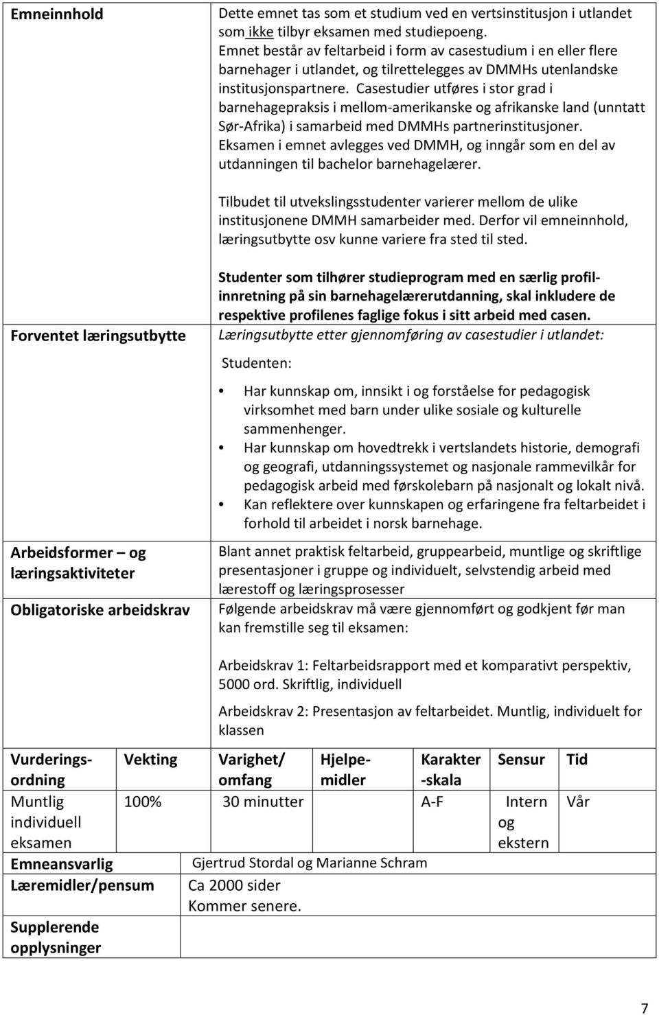 Casestudier utføres i stor grad i barnehagepraksis i mellom-amerikanske og afrikanske land (unntatt Sør-Afrika) i samarbeid med DMMHs partnerinstitusjoner.