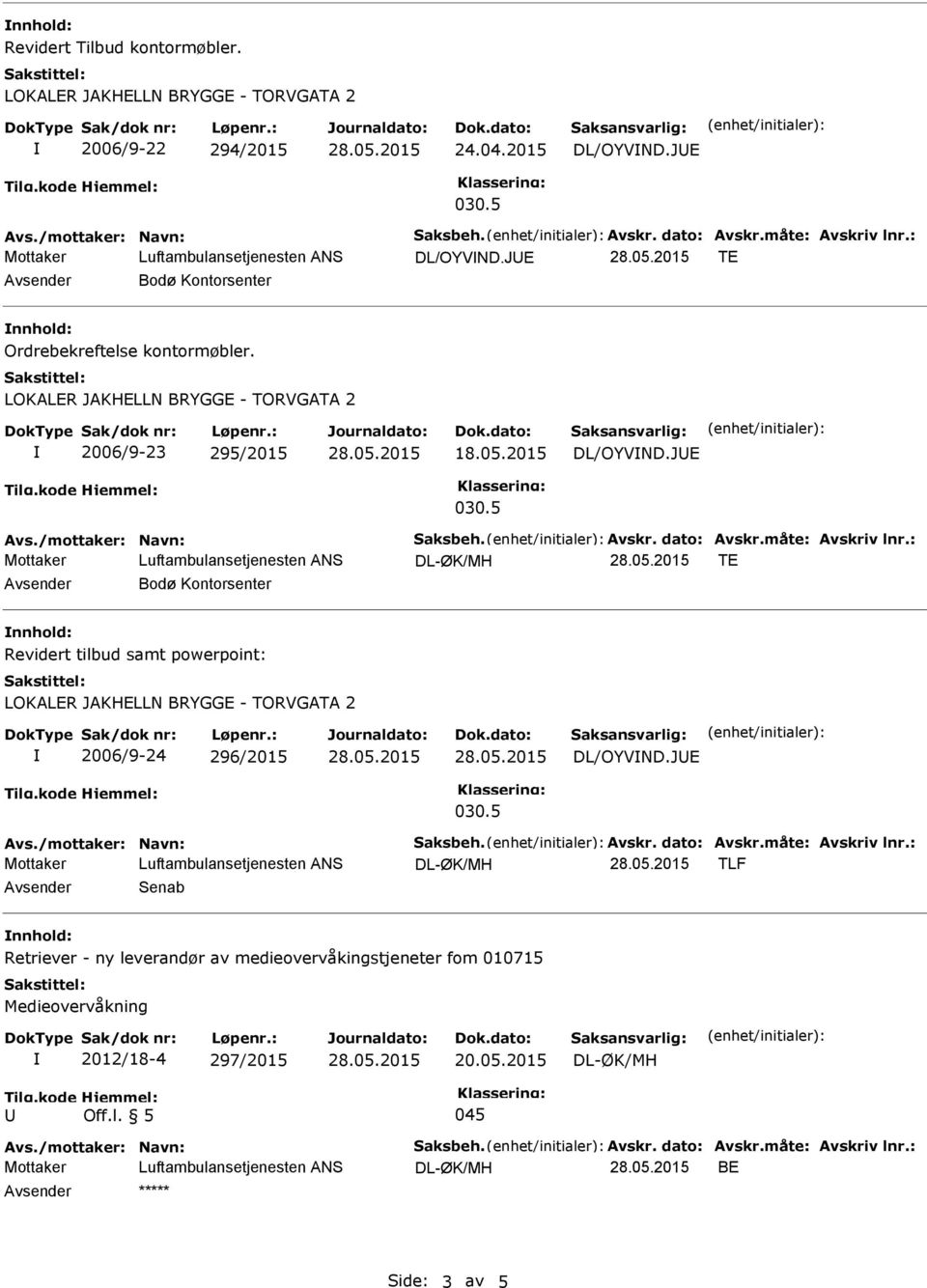 : Mottaker TE Bodø Kontorsenter Revidert tilbud samt powerpoint: 2006/9-24 296/2015 DL/OYVND.JE Avs./mottaker: Navn: Saksbeh. Avskr. dato: Avskr.måte: Avskriv lnr.