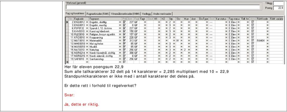 Standpunktkarakteren er ikke med i antall karakterer det