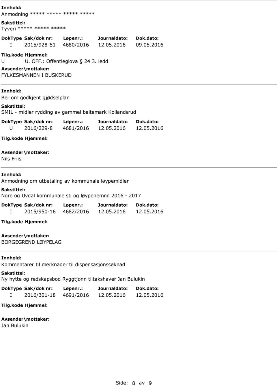 nnhold: Anmodning om utbetaling av kommunale løypemidler Nore og vdal kommunale sti og løypenemnd 2016-2017 2015/950-16 4682/2016 BORGEGREND LØYPELAG