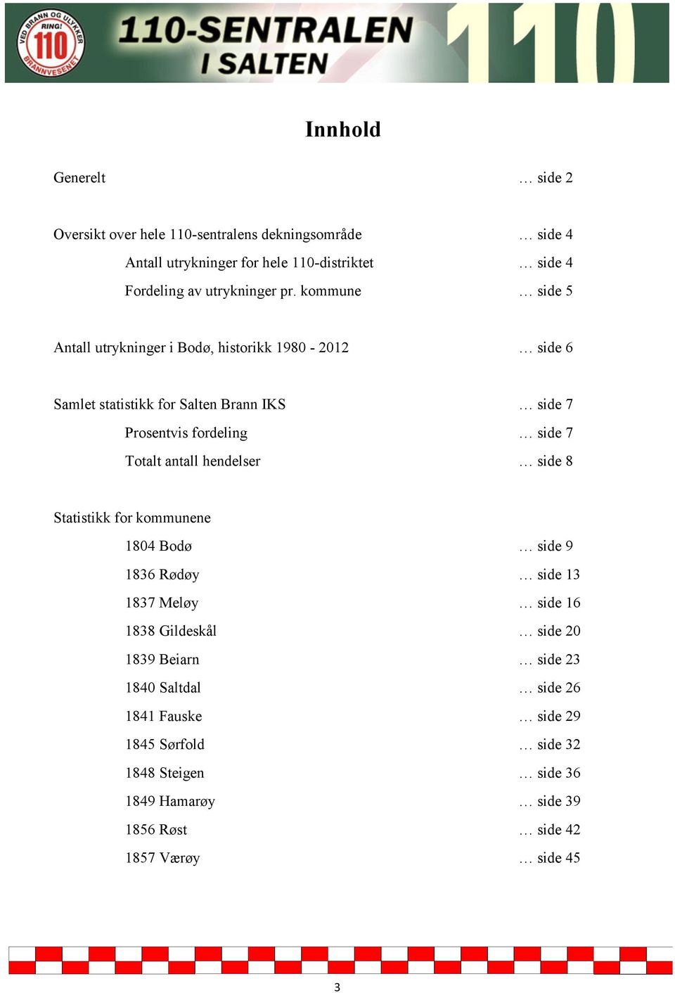 kommune side 5 Antall utrykninger i Bodø, historikk 198-1 side 6 Samlet statistikk for Salten Brann IKS side 7 Prosentvis fordeling side 7