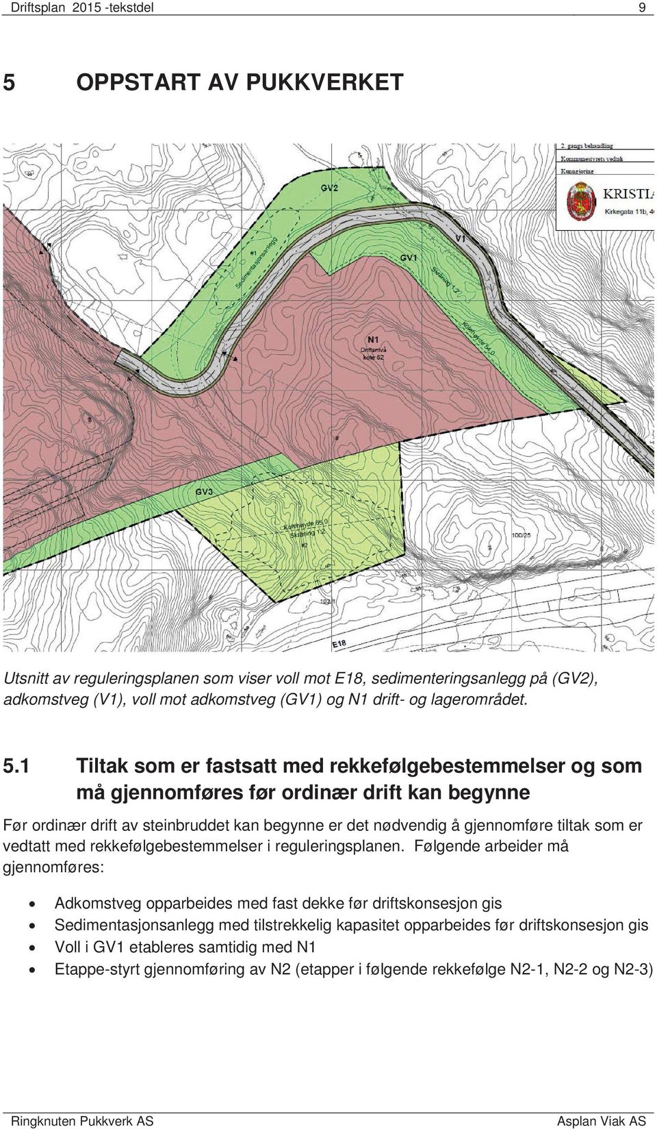 1 Tiltak som er fastsatt med rekkefølgebestemmelser og som må gjennomføres før ordinær drift kan begynne Før ordinær drift av steinbruddet kan begynne er det nødvendig å gjennomføre tiltak som er