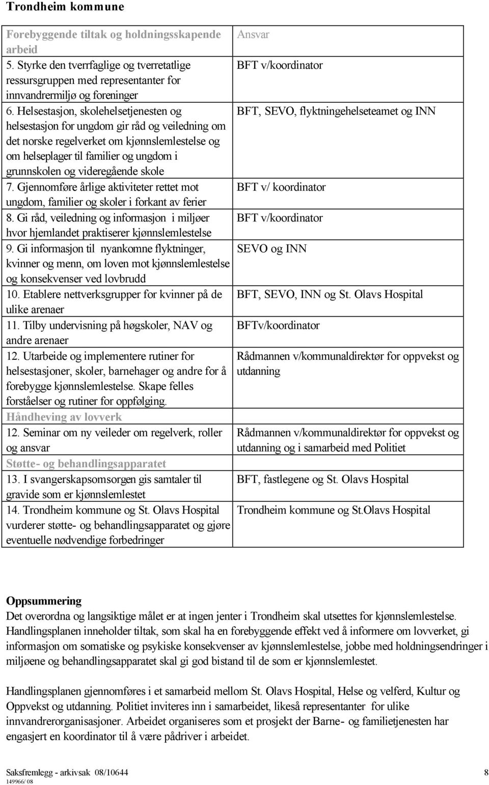 familier og ungdom i grunnskolen og videregående skole 7. Gjennomføre årlige aktiviteter rettet mot BFT v/ koordinator ungdom, familier og skoler i forkant av ferier 8.