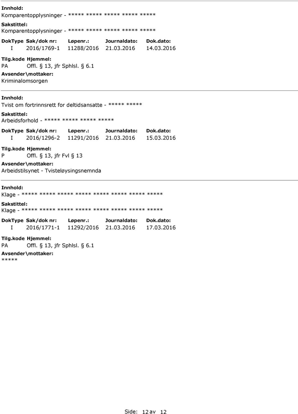 Arbeidsforhold - 2016/1296-2 11291/2016 15.03.2016 Offl.