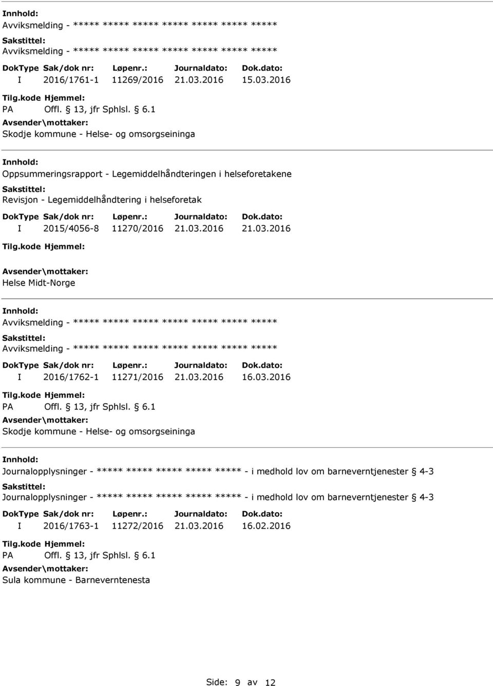 i helseforetak 2015/4056-8 11270/2016 Helse Midt-Norge nnhold: Avviksmelding - Avviksmelding - 2016/1762-1 11271/2016 16.03.