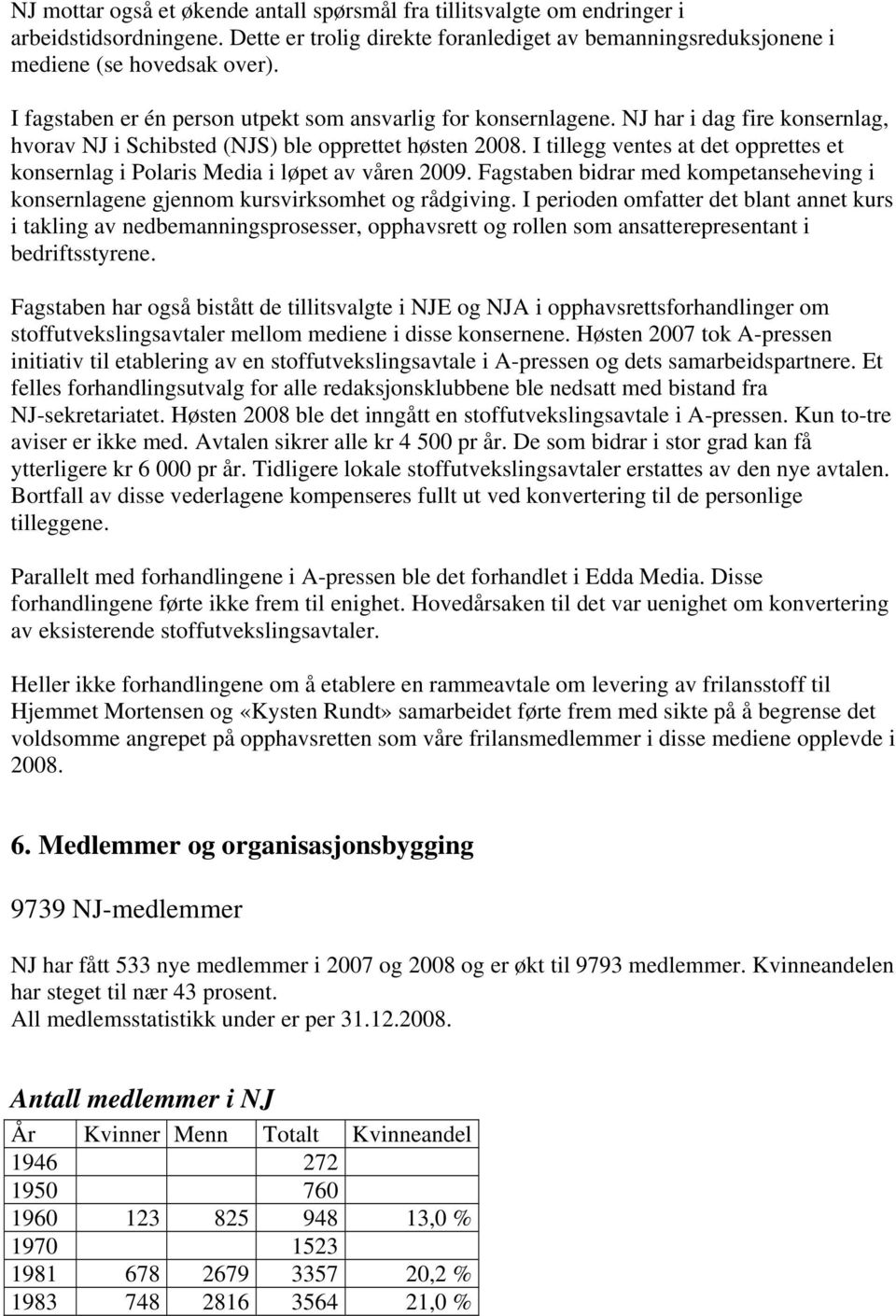 I tillegg ventes at det opprettes et konsernlag i Polaris Media i løpet av våren 2009. Fagstaben bidrar med kompetanseheving i konsernlagene gjennom kursvirksomhet og rådgiving.