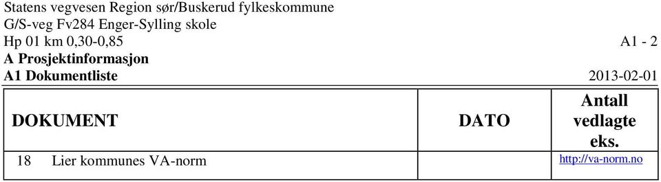 Prosjektinformasjon A1 Dokumentliste 2013-02-01 DOKUMENT