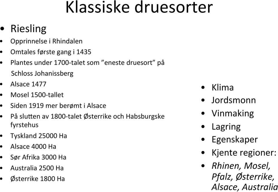 talet Østerrike och Habsburgske fyrstehus Tyskland 25000 Ha Alsace 4000 Ha Sør Afrika 3000 Ha Australia 2500 Ha