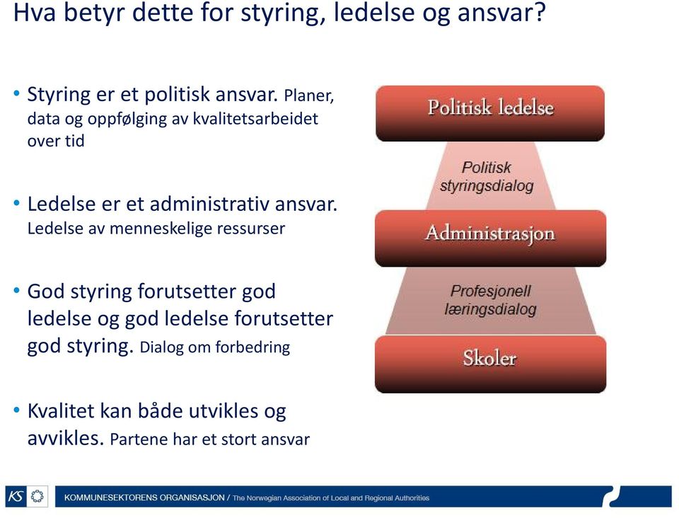 Ledelse av menneskelige ressurser God styring forutsetter god ledelse og god ledelse