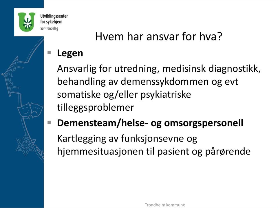 demenssykdommen og evt somatiske og/eller psykiatriske