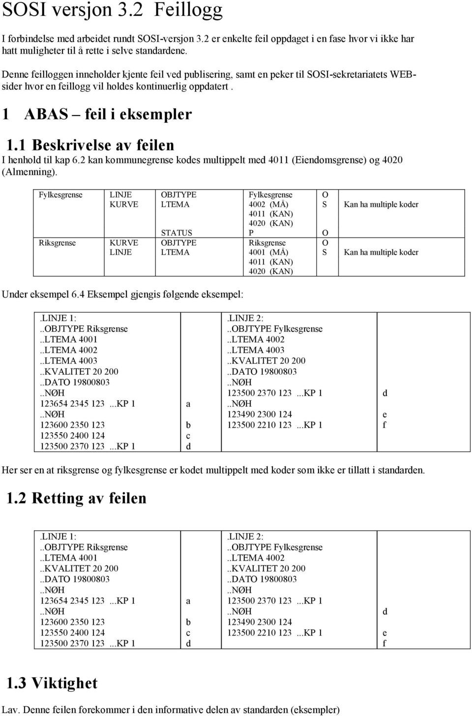 1 Beskrivelse av feilen I henhold til kap 6.2 kan kommunegrense kodes multippelt med 4011 (Eiendomsgrense) og 4020 (Almenning).