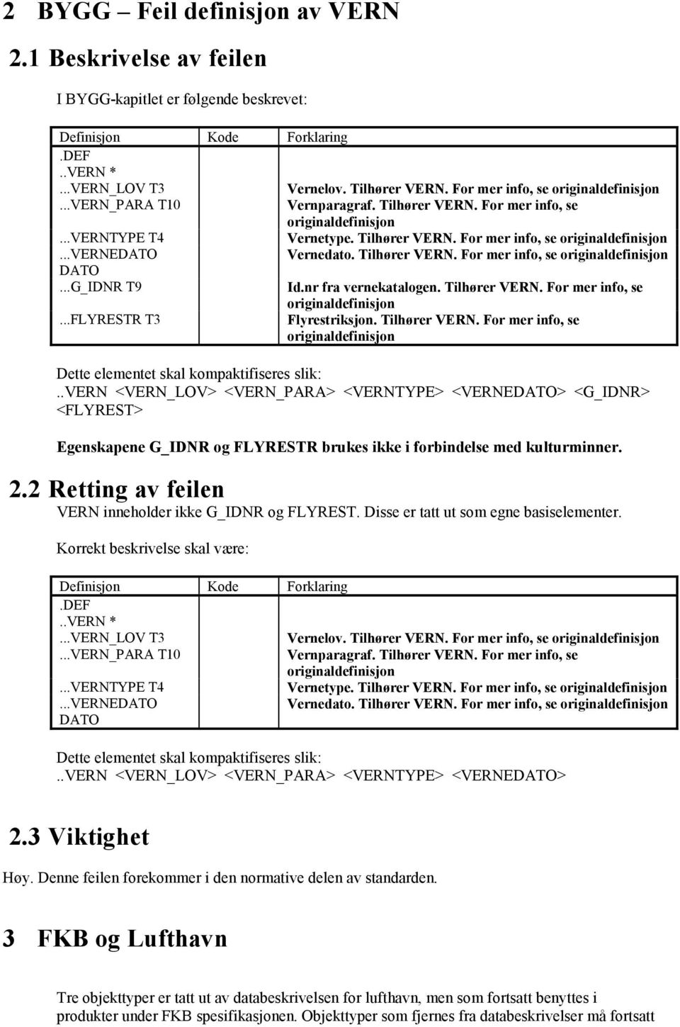 nr fra vernekatalogen. Tilhører VERN. For mer info, se...flyrestr T3 Flyrestriksjon. Tilhører VERN. For mer info, se Dette elementet skal kompaktifiseres slik:.