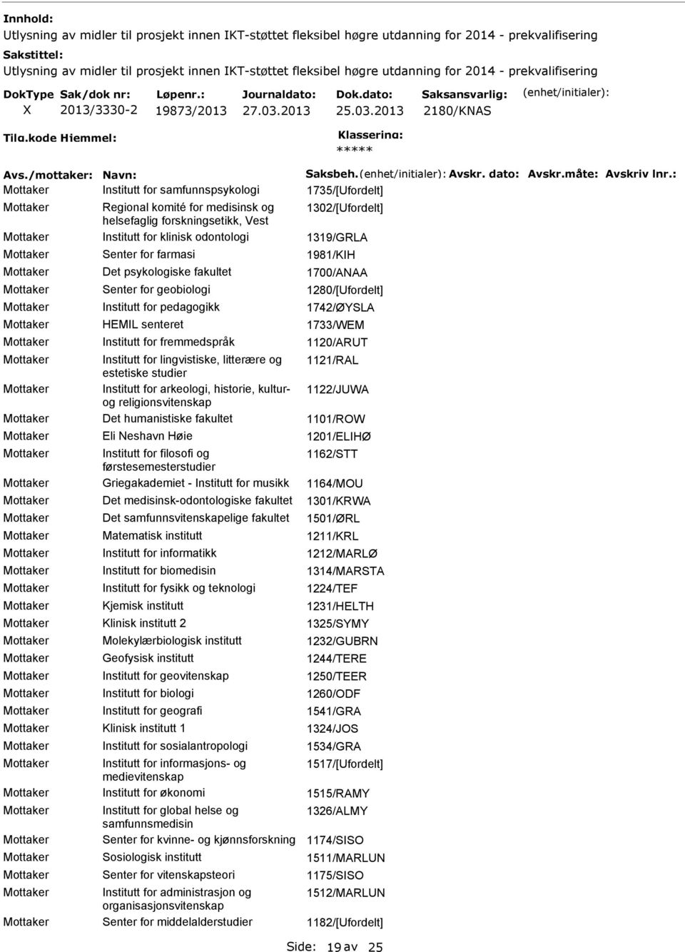 : Mottaker Institutt for samfunnspsykologi 1735/[fordelt] Mottaker Regional komité for medisinsk og 1302/[fordelt] helsefaglig forskningsetikk, Vest Mottaker Institutt for klinisk odontologi