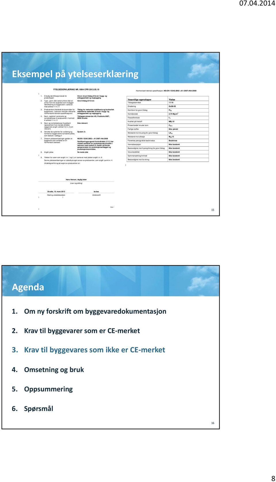 Produsentens tilsiktede bruksområder for Tilslag for mekanisk stabiliserte oghydraulisk byggevaren, i samsvar med den relevante stabiliserte materialer til bruk i bygg- og harmoniserte tekniske