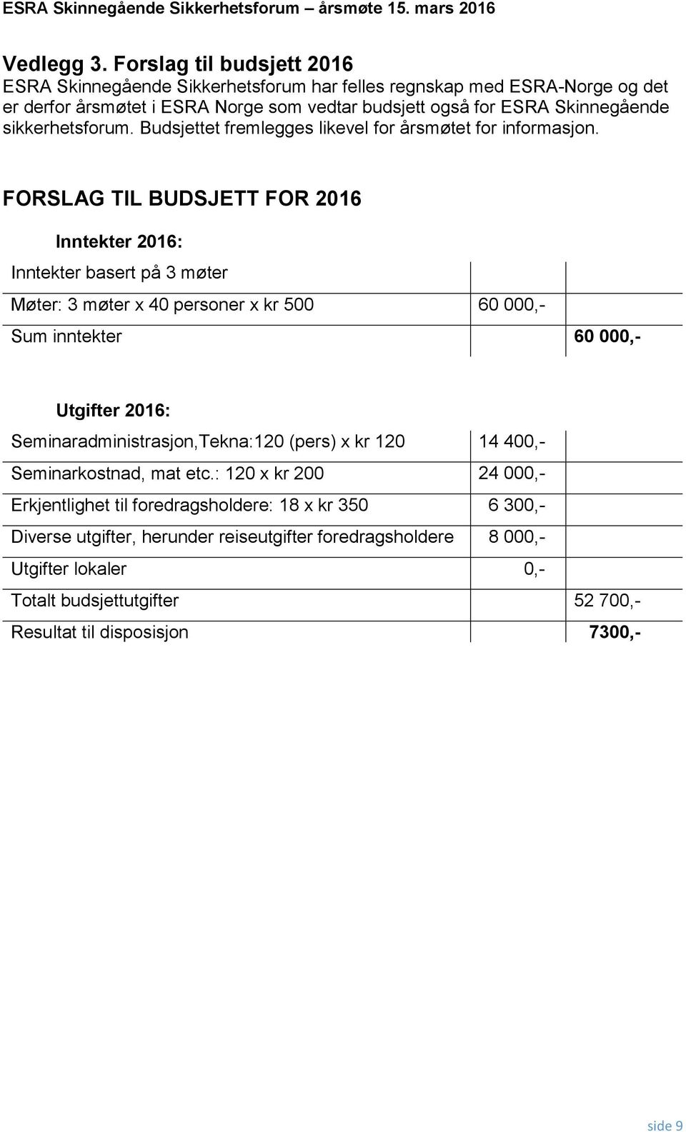 sikkerhetsforum. Budsjettet fremlegges likevel for årsmøtet for informasjon.