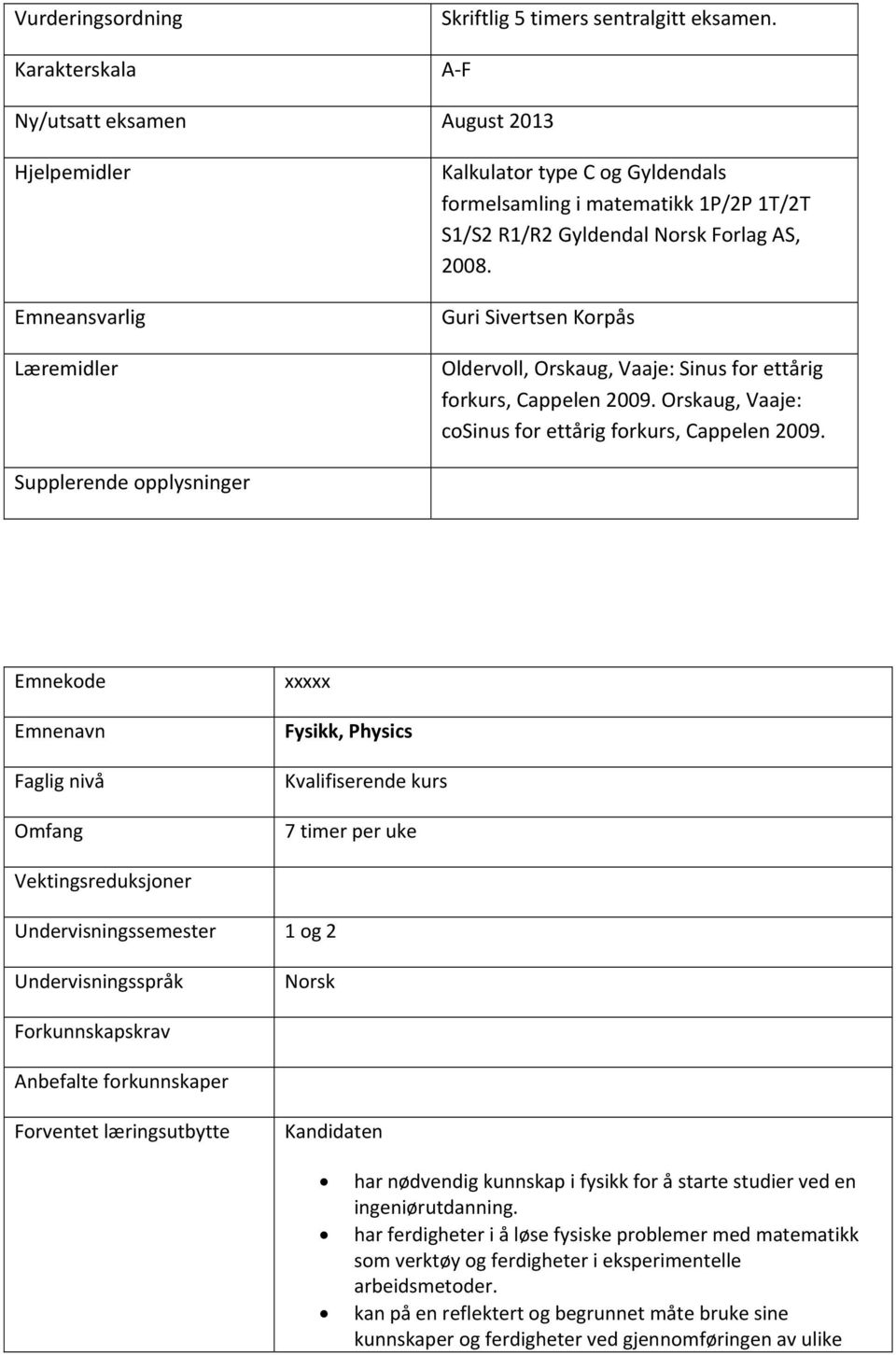 Guri Sivertsen Korpås Oldervoll, Orskaug, Vaaje: Sinus for ettårig forkurs, Cappelen 2009. Orskaug, Vaaje: cosinus for ettårig forkurs, Cappelen 2009.