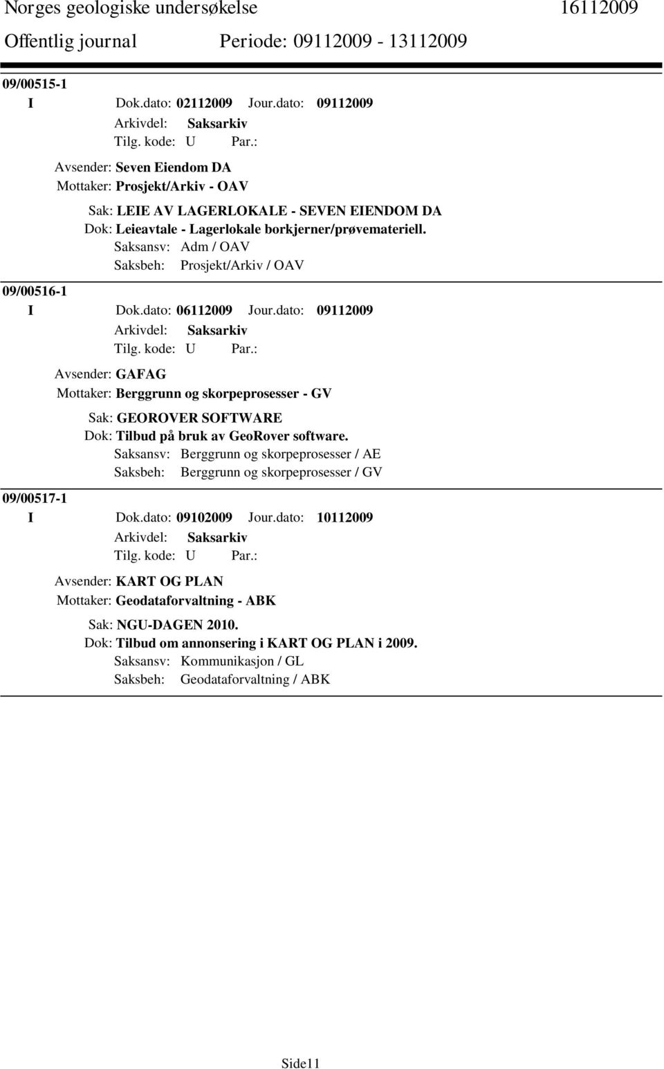 Saksansv: Adm / OAV Saksbeh: Prosjekt/Arkiv / OAV 09/00516-1 I Dok.dato: 06112009 Jour.