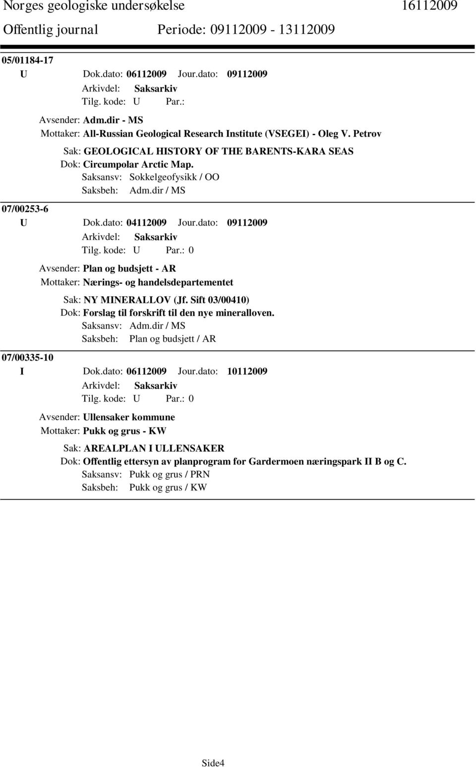 dato: 09112009 Avsender: Plan og budsjett - AR Mottaker: Nærings- og handelsdepartementet Sak: NY MINERALLOV (Jf. Sift 03/00410) Dok: Forslag til forskrift til den nye mineralloven. Saksansv: Adm.