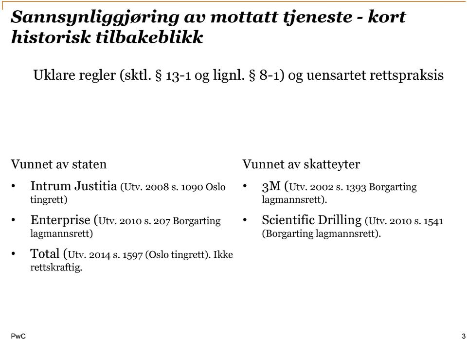 2010 s. 207 Borgarting lagmannsrett) Vunnet av skatteyter 3M (Utv. 2002 s. 1393 Borgarting lagmannsrett).