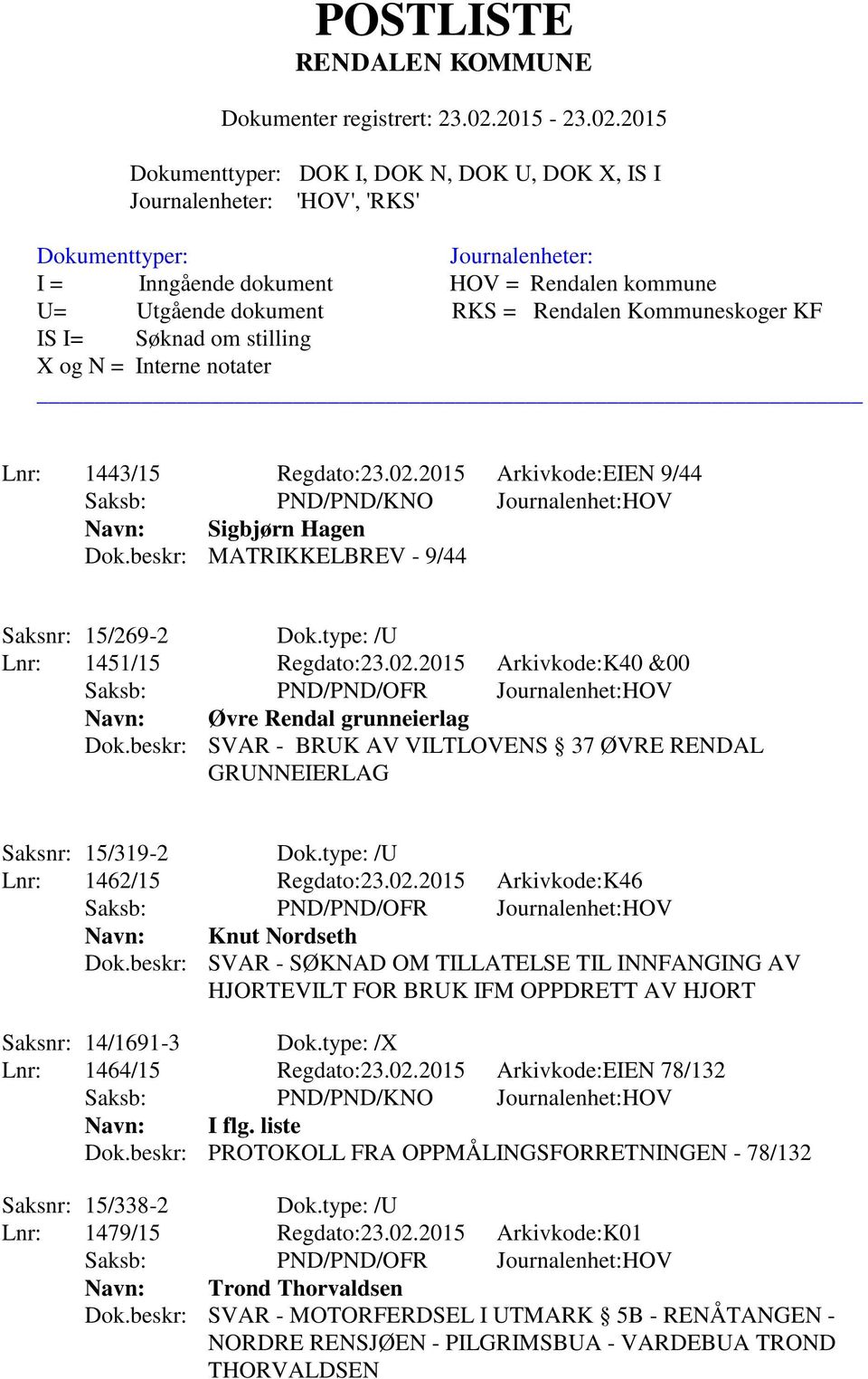 beskr: SVAR - SØKNAD OM TILLATELSE TIL INNFANGING AV HJORTEVILT FOR BRUK IFM OPPDRETT AV HJORT Saksnr: 14/1691-3 Dok.type: /X Lnr: 1464/15 Regdato:23.02.2015 Arkivkode:EIEN 78/132 Navn: I flg.