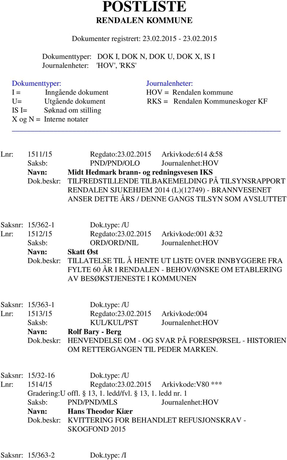 type: /U Lnr: 1512/15 Regdato:23.02.2015 Arkivkode:001 &32 Saksb: ORD/ORD/NIL Journalenhet:HOV Navn: Skatt Øst Dok.