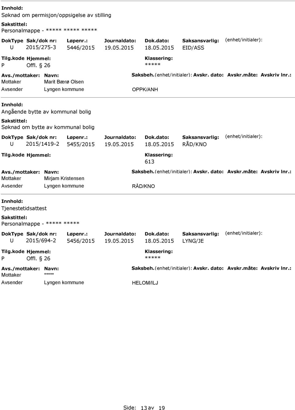 : Marit Bærø Olsen OPPK/NH ngående bytte av kommunal bolig Søknad om bytte av kommunal bolig 2015/1419-2 5455/2015 RÅD/KNO 613 vs.