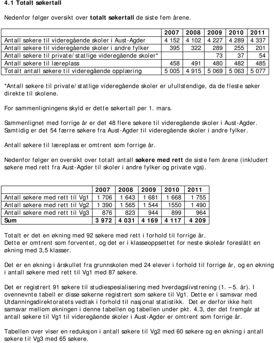 private/statlige videregående skoler* 73 37 54 Antall søkere til læreplass 458 491 480 482 485 Totalt antall søkere til videregående opplæring 5 005 4 915 5 069 5 063 5 077 *Antall søkere til