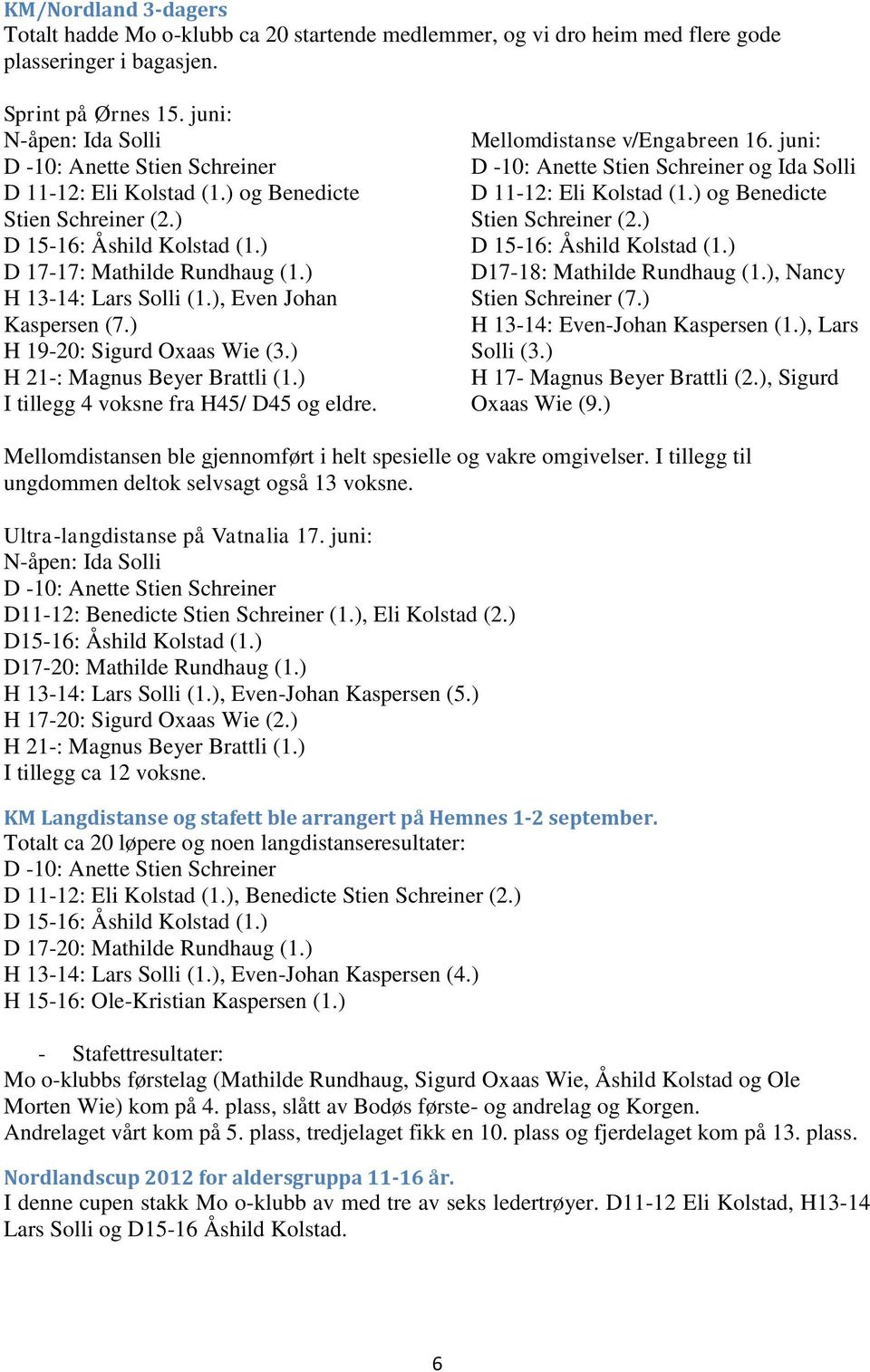 ), Even Johan Kaspersen (7.) H 19-20: Sigurd Oxaas Wie (3.) H 21-: Magnus Beyer Brattli (1.) I tillegg 4 voksne fra H45/ D45 og eldre. Mellomdistanse v/engabreen 16.