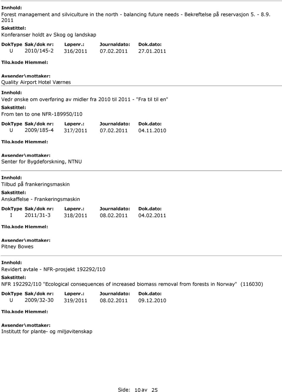 11.2010 Senter for Bygdeforskning, NTN Tilbud på frankeringsmaskin nskaffelse - Frankeringsmaskin 2011/31-3 318/2011 04.02.