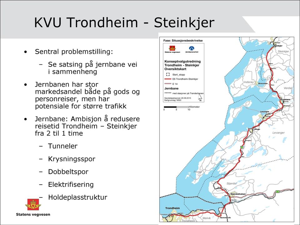 potensiale for større trafikk Jernbane: Ambisjon å redusere reisetid Trondheim