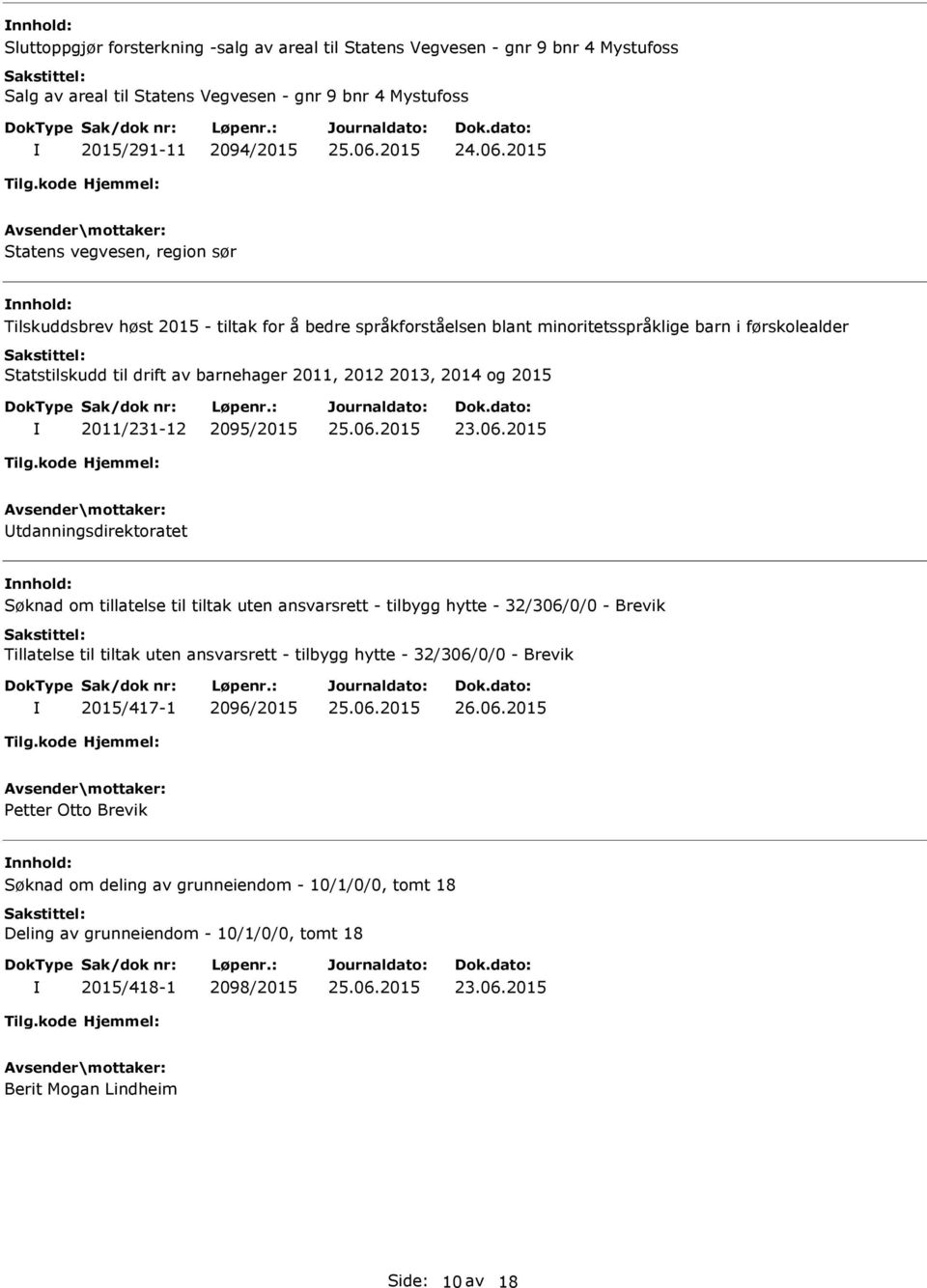 2011/231-12 2095/2015 tdanningsdirektoratet nnhold: Søknad om tillatelse til tiltak uten ansvarsrett - tilbygg hytte - 32/306/0/0 - Brevik Tillatelse til tiltak uten ansvarsrett - tilbygg hytte -