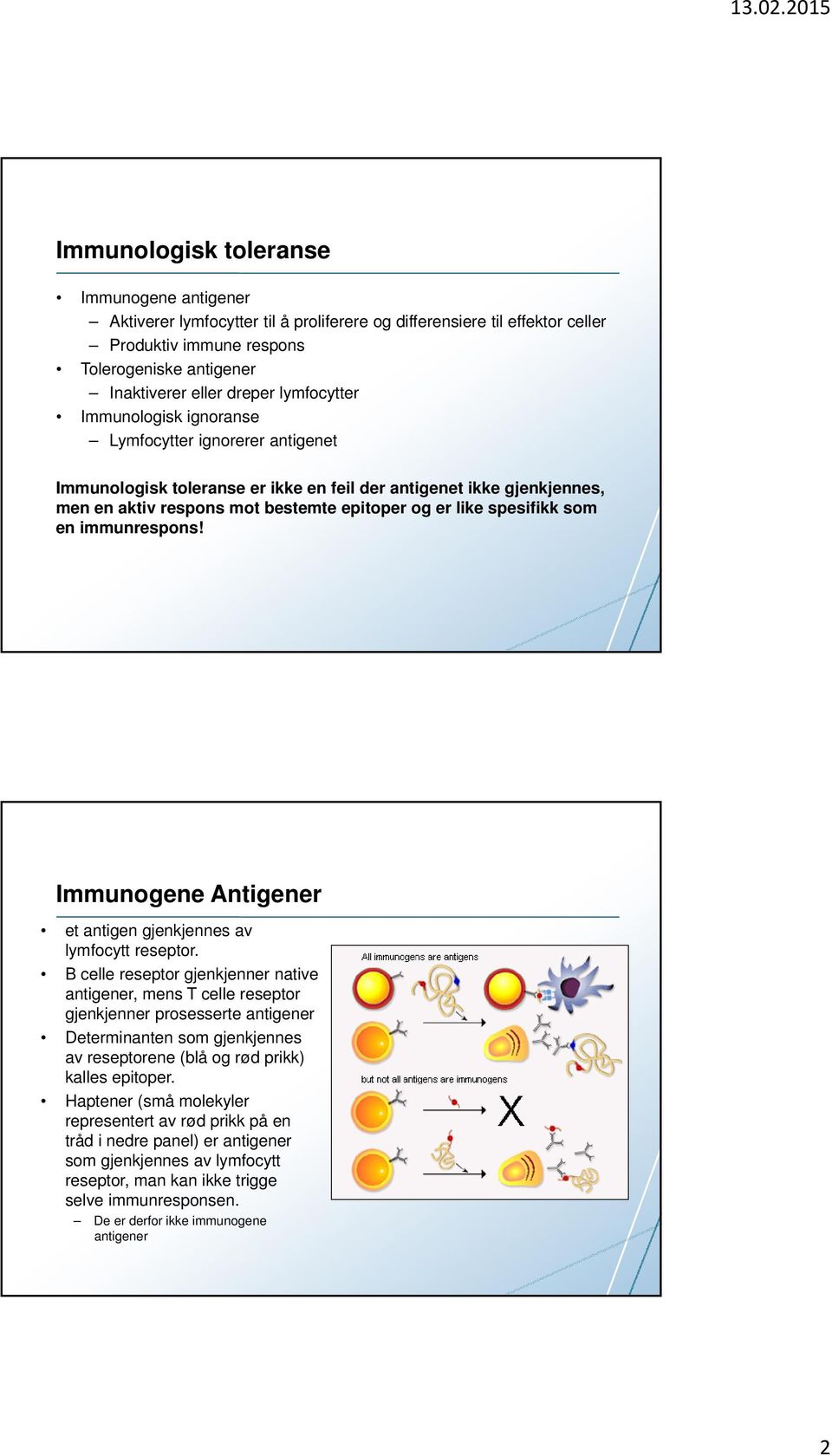 spesifikk som en immunrespons! Immunogene Antigener et antigen gjenkjennes av lymfocytt reseptor.