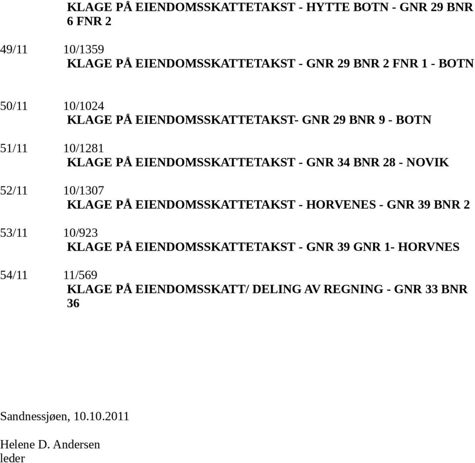 NOVK 52/11 10/1307 KLAGE PÅ EENDOMSSKATTETAKST - HORVENES - GNR 39 BNR 2 53/11 10/923 KLAGE PÅ EENDOMSSKATTETAKST - GNR 39 GNR