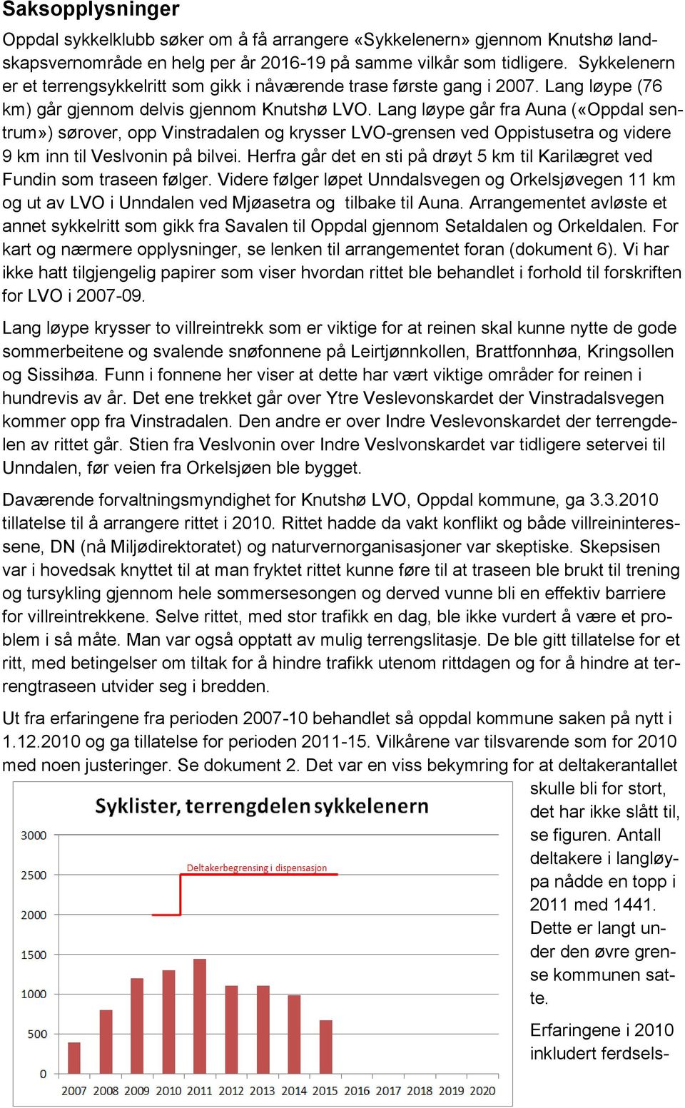 Lang løype går fra Auna («Oppdal sentrum») sørover, opp Vinstradalen og krysser LVO-grensen ved Oppistusetra og videre 9 km inn til Veslvonin på bilvei.