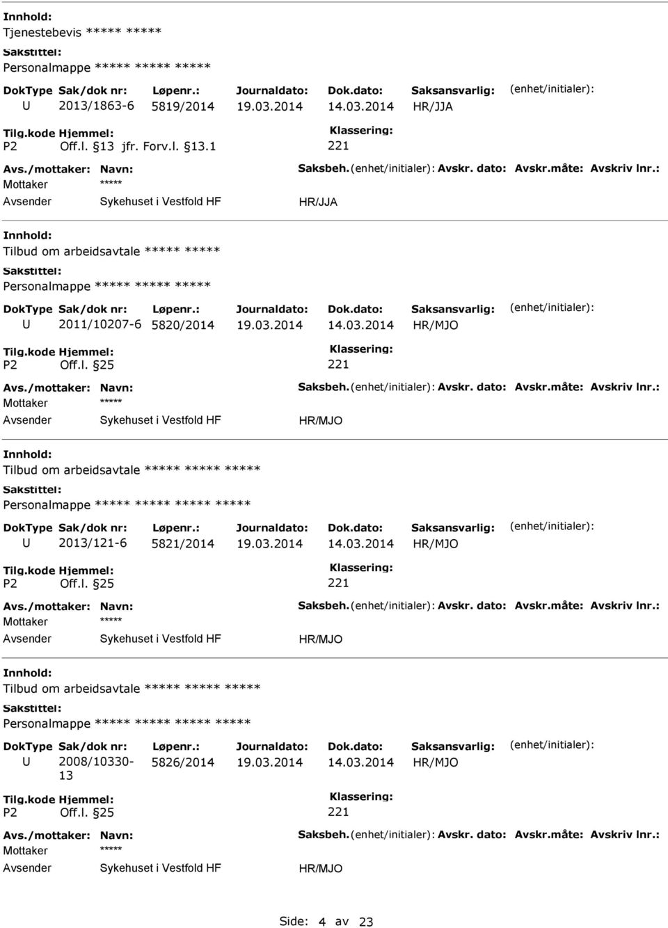 arbeidsavtale Personalmappe 2013/121-6 5821/2014 Mottaker Tilbud om